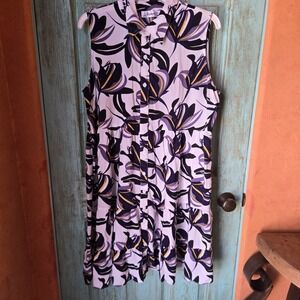 LAPOGEE Midi Shirt Dress Women 1X Floral Pattern Sleeveless